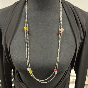 Elegant Silver Multi-Color Beaded Necklace